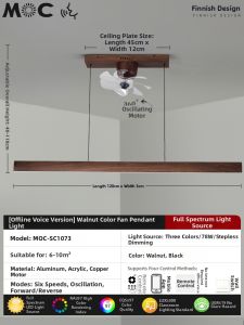 MONS LAMP | Italian Minimalist Retro Linear Walnut Colored Fan Chandelier