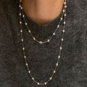 CAFFTI | Long Starry Pearl Necklace Elegant Stackable Sweater Chain