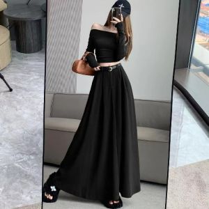 Coffee Brown Woolen Suit Skirt Womens Fall and Winter Stylish High Waist A- line Skirt Mid Length Long Length Cover Big Hem Umbrella Skirt