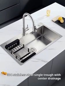 UNI-HOME 304 Stainless Steel Kitchen Sink with Drainage Rack  2MM Thick Silver Single/Double Sink