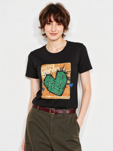 Basic House | Black Cartoon Print Loose Fitting T-Shirt