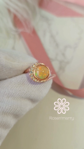 Rosenmarry/ แหวนพลอยโอปอลแท้ พลอยดิบ ตัวเรือนเงินแท้925 ชุบพิงค์โกวล พร้อมกล่อง RR017