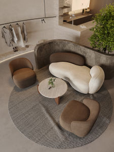 Luxurious Sofa Non-Standard Shape for Clothing Store Beauty Salon Rest Area Hotel Lobby Reception Area Wood Structure Fabric Sofa
