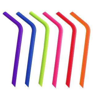 Leeseph Reusable Silicone Drinking Straws Big Size Flexible Straws with Cleaning Brush for Kids- 6 Pieces(Colours May Vary)