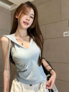 Áo Vest Không Tay Hở Lưng Có Mũ Trùm Đầu Phong Cách Mỹ Dành Cho Nữ Áo Vest Jazz Có Đệm Ngực Áo Khoác Ngoài Mùa Hè 2025