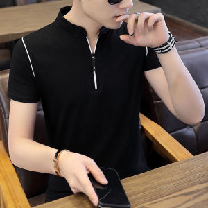 Summer Mens Clothing Short Sleeve T-Shirt Mens Polo Shirt Korean Style Trendy Fashion Brand Silm Ice Silk T-shirt Stand Collar Half Sleeve Clothes