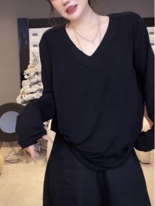 Loose Long Sleeve V-Neck Thin T-Shirt Women plus Size Autumn Lazy Style Casual Match All Slimming Base Shirt Trendy