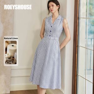 Roey s house | Linen Check Sleeveless Dress With Belted Waist
