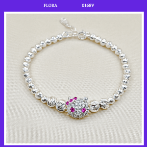 FLORA 0168V - Vòng tay bạc ta bi xoắn mix hình mèo Hello Kitty dành cho bé gái