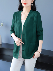 plus Size Early Autumn Silk Knitted Open Cardigan Women Spring Autumn Loose Slimming Thin Outerwear Long Sleeve V-neck