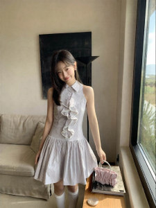 NIHAOKANONG | Đầm Ngắn A-Line Dây Kéo Hoa Văn Sọc