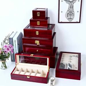 WellZone Multiple Positions Dark Red Color Wood Watch Box Fashionable Wooden Wristwatch Storage Box