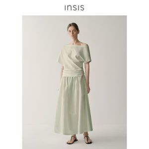 INSIS FEMME | Summer New Simple and Elegant Splicing Off-shoulder Waist-received A-line Dress