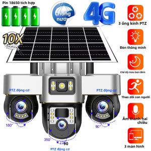 Camera Năng Lượng Mặt Trời 4G Với 3 PTZ An Ninh Nhà Thông Minh Ngoài Trời Xoay Tự Động Phát Hiện Chuyển Động PIR Tự Động Theo Dõi Camera IP CCTV Năng Lượng Mặt Trời