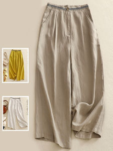 Quần Ống Rộng Vải Lanh Cotton Cạp Cao Mùa Hè Mới Có Khóa Kéo Quần Dài 3/4 Rộng Rãi Đa Năng Thường Ngày
