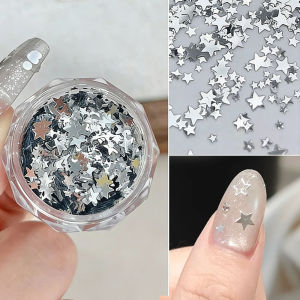 1Jar 1-3mm Shiny Silver Star Nail Glitter Sequins Pentagram Shape Paillettes Ultrathin Nail Decorations DIY Y2K Nail Supplies11