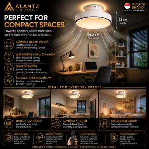 ALANTZ AuraFlow 50cm Bladeless Ceiling Fan with 36W Dimmable LED & Ambient Light Remote Kitchen & Study