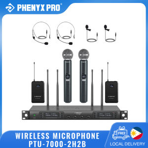 Phenyx Pro PTU-7000-2H2B Wireless Microphone System 4 Channel Bodypack/Headset/Lapel Mics for Singing Church Karaoke
