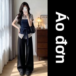 Ge·an·fei | Bộ Áo Sơ Mi Kẻ Ca Rô Và Quần Ống Rộng Giả Hai Mảnh Cho Nữ Mùa Hè