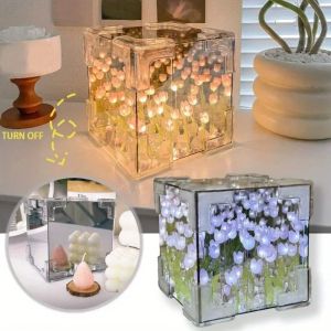 DIY Tulip Sea Mirror Night Light Car Decoration Materials Handmade Birthday Gifts for Friends and Colleagues