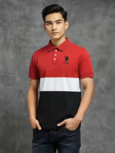 Polo T-Shirt Men’s – Stylish Tricolor Short Sleeve Shirt with Logo Print
