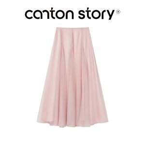 Cantonstory | Chân Váy A-Line eo Cao MESH màu Hồng Pháp
