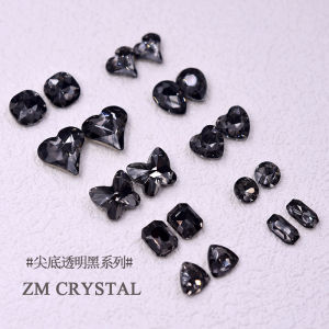 Diamond Nail Art Transparent Black Sharp Bottom Super Shiny Heart Shape Smoke Grey Diamond Nail DIY Decorations Any Skin Type