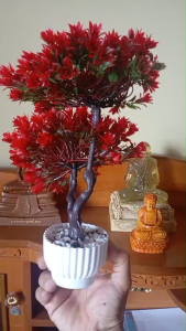 บอนไซเทียมต้นไม้พลาสติกสีเเดงเหมือนจริง ขนาด 30cm x 26cm