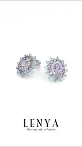 LENYA ต่างหูพลอยอเมทิสต์ เสริมความสงบใจ มีสติ มั่งคั่ง ขนาด 6x4 มิล ตัวเรือนเงินแท้925 ชุบทองคำขาว