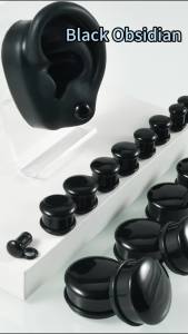 1Pai Black Obsidian Stone Single Flared Ear Plug Polished Convex Surface Solid Cat Eye Ear Expander Gauge Piercing Jewelry 2G-1"