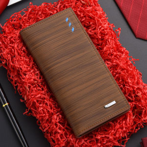 Business Mens Long Wallet Microfiber Synthetic Leather Short Wallets Men Stripe Male Purse Coin Pouch Multi-functional Cards