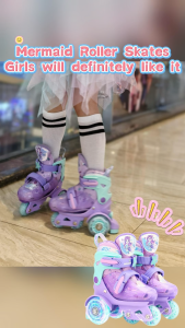 Skates untuk kanak - kanak，Kids three Wheel Skate Roller Shoes(beginner) Adjustable Size Three styles available glowing wheels Suitable for both boys and girls