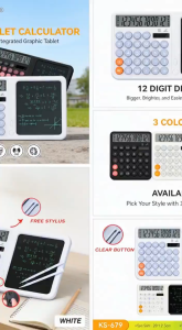Calculator With Handwriting Pad For Student 12 Digits Big Display Screen Dual Power Colorful