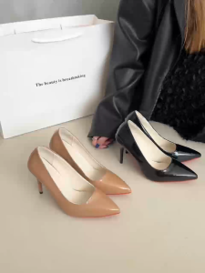 YOTO 9.5cm Nude Stiletto Heels For Women Korean Leather Pointed Toes Formal Shoes Office Ladies