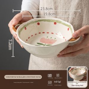 SHELI | Bát Mì Sứ Dung Lượng Lớn Có Hai Tai Màu Nền