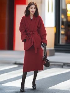 Red Dragon Year New Years Outfit Set Winter Skirt Two-Piece Set Retro Sweater Vintage Style Small Fragrance Wind Dress Code