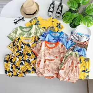 Đồ bộ cộc tay cho bé trai họa cây dừa mùa hè size 5-16kg chất thun lạnh mềm mát