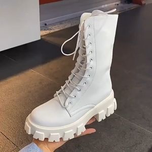 Korean Fashion High Cut Women Boots: Lace-Up & Zipper