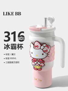 Hellokitty แก้วน้ำอุ่นขนาดใหญ่พร้อมสตรีทแวร์ แก้วน้ำดื่มแบบมีตะขอสำหรับผู้หญิง ทรงเก๋ไก๋ ดีไซน์ใหม่ แก้วน้ำเย็นได้ดี