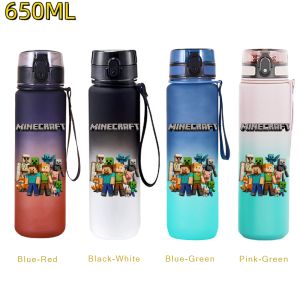 Bandai | 650ML Minecraft Sports Water Bottle LeakProof Plastic Cup Fitness Outdoor Shaker Drink Bottle Travel Office Jugs Birthday Gifts