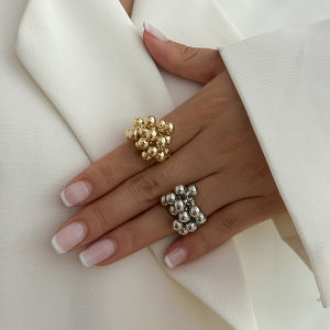 IngeSight.Z Exquisite Creative Design CCB Small Ball Ring Women Men Trendy Irregular Metal Open Finger Ring Couple Punk Jewelry