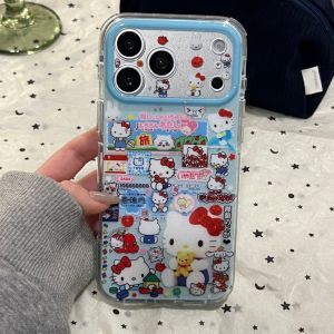 Sanrio | Cute Cartoon Illustration Hello Kitty Case For iphone 17 16 15 Pro Max 17 Silicone Shockproof Protective Soft Cover With Chain