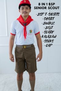 8 in 1 Bsp Senior Scout (Red)Uniform - T-shirt Short Belt Buckle Kalabawsockcappanyo