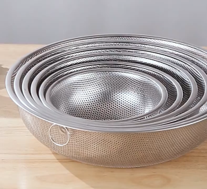 Rổ Lưới Inox Đa Năng Loại Tròn Lớn Đựng Rau Đồ Ăn Tiện Lợi Có Quai Xách Chân Đế Ráo Nước