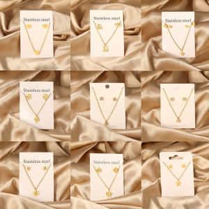 Tiny Love Heart Trendy Necklaces Jewelry Sets For Women Stainless Steel Gold Plated 2 Pieces Pendant Necklaces And Earrings Sets