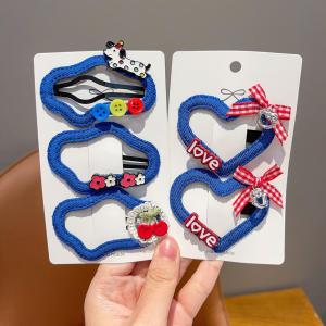 Cute Cartoon Childrens Denim Hair Clips Baby Girl Bangs Clips Side Clips Little Girls BB Clips Hair Accessories