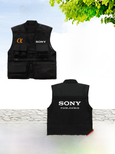 Sony Custom Printed Logo Photography Vest Spring Autumn Outdoor Multi-Pocket Vest Loose Fit round Hem Cotton Polyester Blend