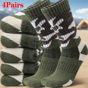 4 Pairs Camouflage Pattern Thick Wool Socks Mens Winter Thermal Crew Socks Tight Knit Sports Socks Outdoor Activities for Gifts