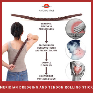 【Natural style】37 Beads Universal Meridian Dredging Rolling Stick Wooden Therapeutic Massage Scraping Tool
