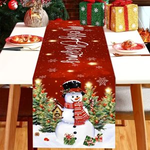 1 Piece of Joyful Snowman and Merry Christmas Design Home Kitchen Table Decoration Holiday Season Tabletop Accessory